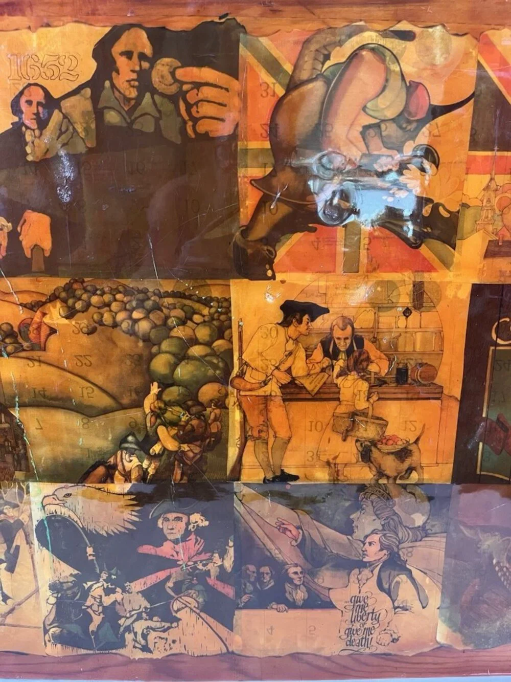 VTG 70s Colonial Americana Decoupage Wood Wall Art Revolutionary War Folk Rustic